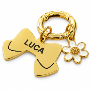 Placa de Identificación Lazo Dorado + Dije